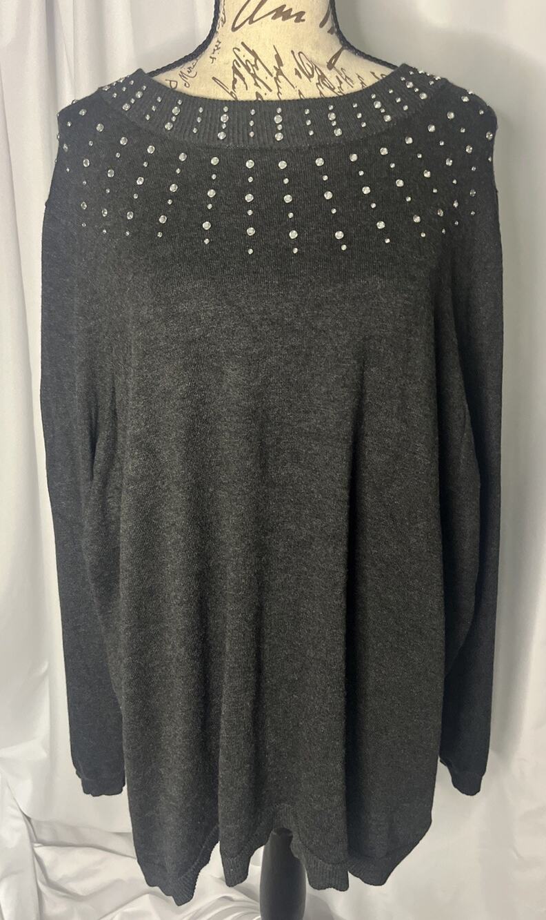 Lane Bryant Dark Gray Rhinestones Long Sleeved Sweater Plus Women’s 22/24